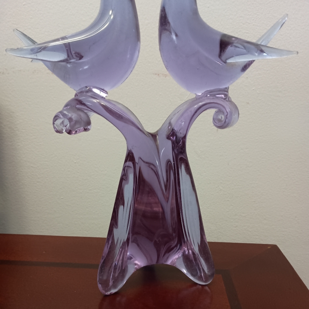 Gorgeous Purple Blown Glass Love Birds Statue Figurine Decoration - Picture 6 of 14